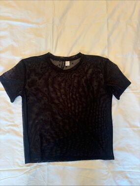 Divided Black Sheer Star Mesh Short Sleeve Top